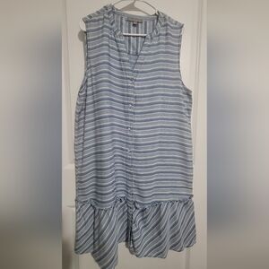 Sharagano Striped Blue and White Blouse Size XL